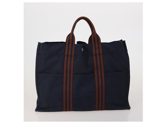Hermès Borsa HERMES Fourre Tout in cotone, set da 3, Navy Gray, Auth BA15471 Marrone Blu navy - vista 3