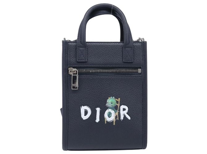 Borsa North South Christian Dior in pelle 2way Navy Silver Auth 198600M Argento Blu navy - vista 2