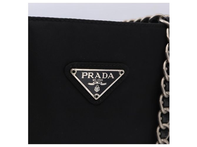 Borsa a tracolla con catena PRADA Nylon Black Silver Auth fm5438 Nero Argento - vista 18