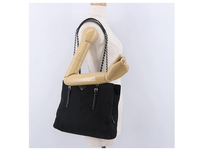 Borsa a tracolla con catena PRADA Nylon Black Silver Auth fm5438 Nero Argento - vista 27