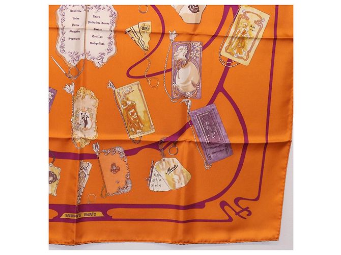 Hermès HERMES Carré 90 Seidentuch "CARNETS DE BAL" Orange Auth am12466M - Ansicht 10