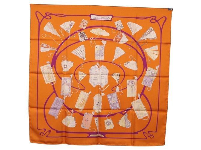Hermès HERMES Carré 90 Seidentuch "CARNETS DE BAL" Orange Auth am12466M - Ansicht 13