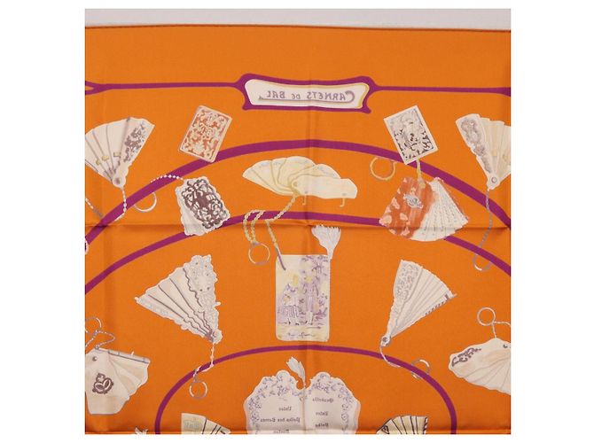 Hermès HERMES Carré 90 Seidentuch "CARNETS DE BAL" Orange Auth am12466M - Ansicht 15