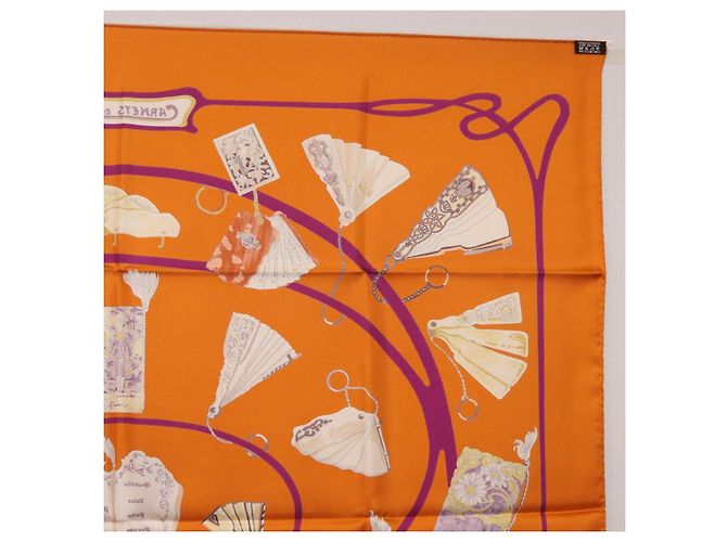 Hermès HERMES Carré 90 Seidentuch "CARNETS DE BAL" Orange Auth am12466M - Ansicht 16