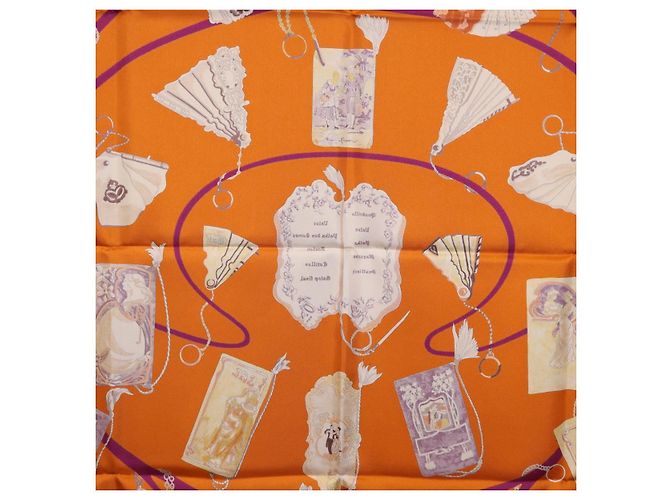 Hermès HERMES Carré 90 Seidentuch "CARNETS DE BAL" Orange Auth am12466M - Ansicht 18