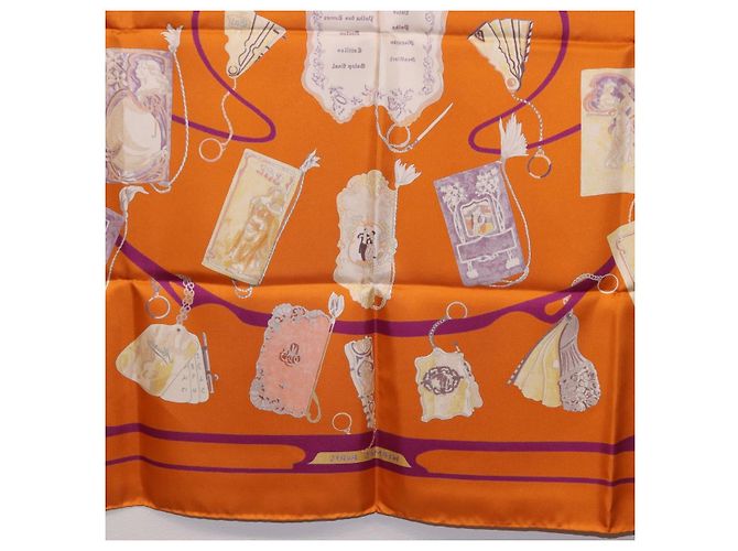 Hermès HERMES Carré 90 Seidentuch "CARNETS DE BAL" Orange Auth am12466M - Ansicht 21