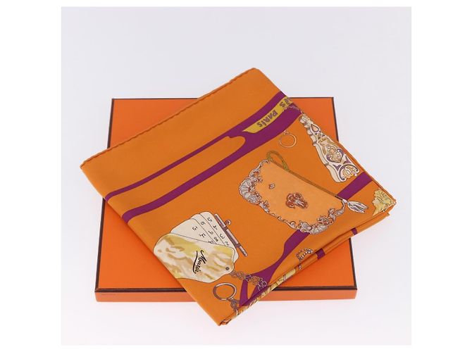 Hermès HERMES Carré 90 Seidentuch "CARNETS DE BAL" Orange Auth am12466M - Ansicht 24