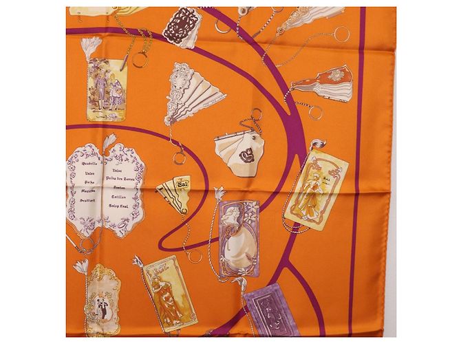 Hermès HERMES Carré 90 Seidentuch "CARNETS DE BAL" Orange Auth am12466M - Ansicht 7