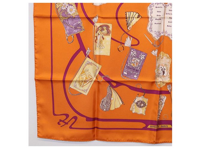 Hermès HERMES Carré 90 Seidentuch "CARNETS DE BAL" Orange Auth am12466M - Ansicht 8