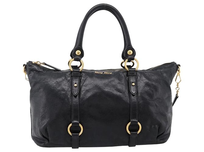 Borsa a mano Miu Miu Vittello Shine in pelle 2way Nero Tono Oro Auth 199341V - vista 13