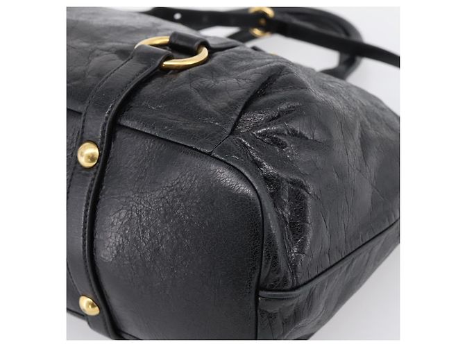 Borsa a mano Miu Miu Vittello Shine in pelle 2way Nero Tono Oro Auth 199341V - vista 17