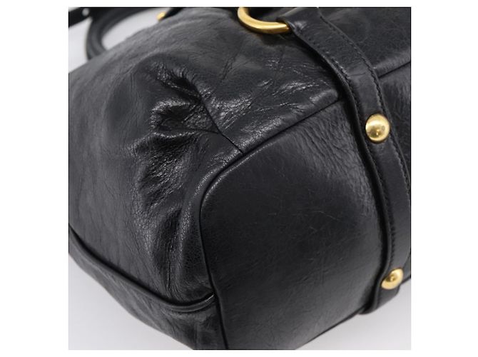 Borsa a mano Miu Miu Vittello Shine in pelle 2way Nero Tono Oro Auth 199341V - vista 18