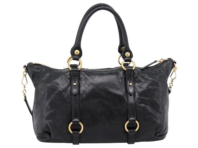 Borsa a mano Miu Miu Vittello Shine in pelle 2way Nero Tono Oro Auth 199341V - vista 2