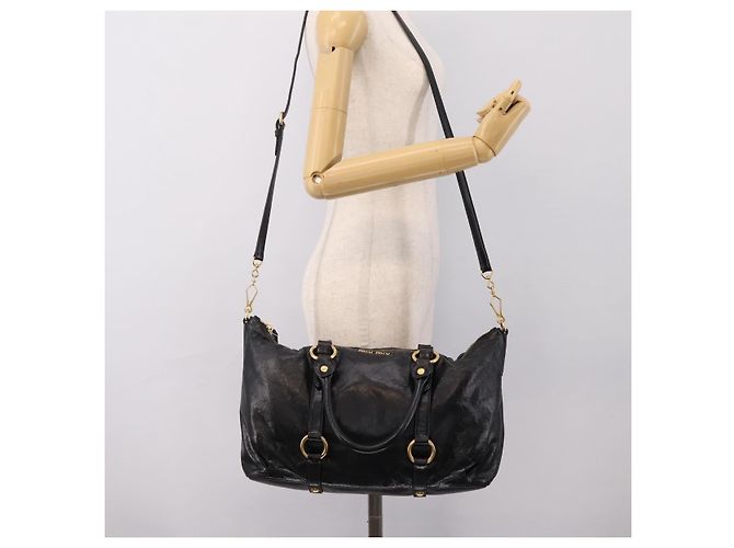 Borsa a mano Miu Miu Vittello Shine in pelle 2way Nero Tono Oro Auth 199341V - vista 24