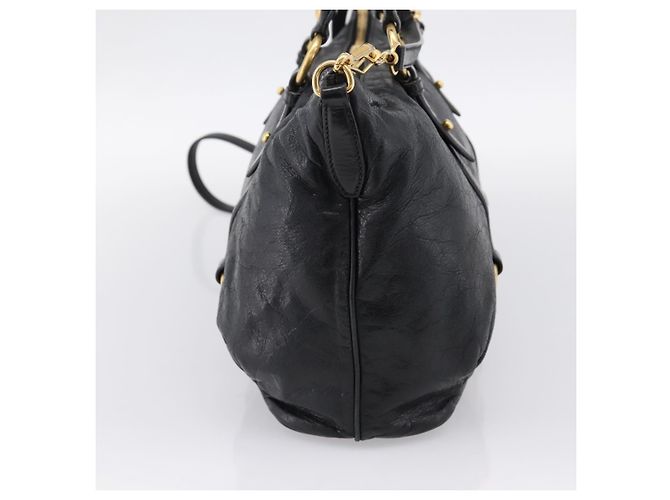Borsa a mano Miu Miu Vittello Shine in pelle 2way Nero Tono Oro Auth 199341V - vista 3
