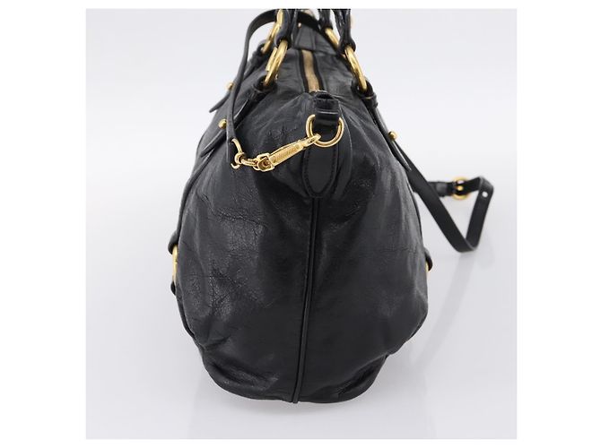 Borsa a mano Miu Miu Vittello Shine in pelle 2way Nero Tono Oro Auth 199341V - vista 4