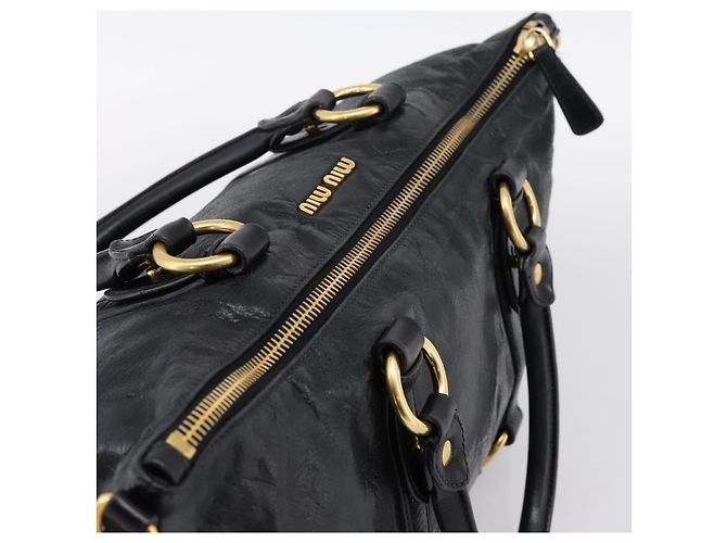 Borsa a mano Miu Miu Vittello Shine in pelle 2way Nero Tono Oro Auth 199341V - vista 6