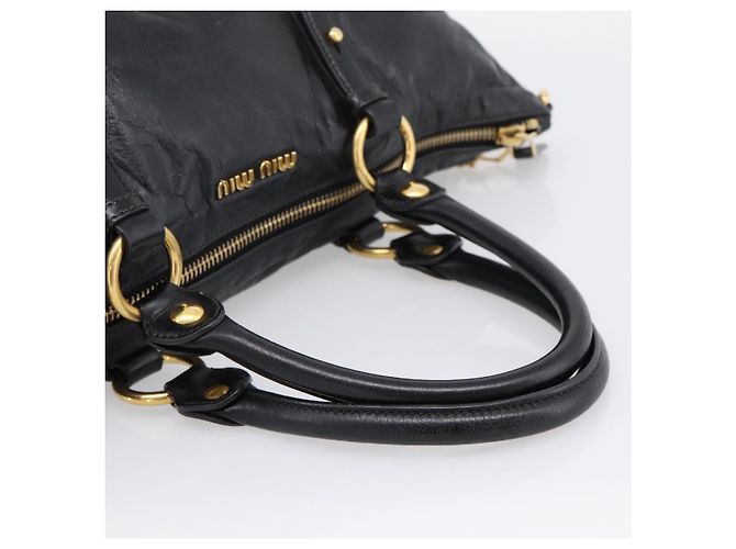 Borsa a mano Miu Miu Vittello Shine in pelle 2way Nero Tono Oro Auth 199341V - vista 7
