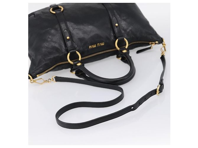 Borsa a mano Miu Miu Vittello Shine in pelle 2way Nero Tono Oro Auth 199341V - vista 8
