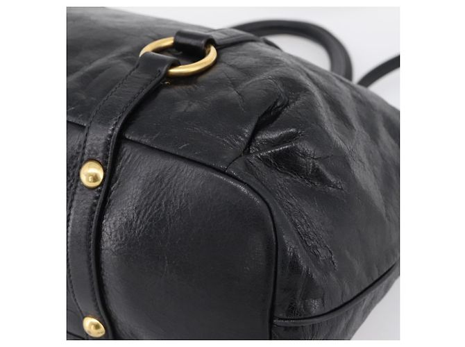 Borsa a mano Miu Miu Vittello Shine in pelle 2way Nero Tono Oro Auth 199341V - vista 9