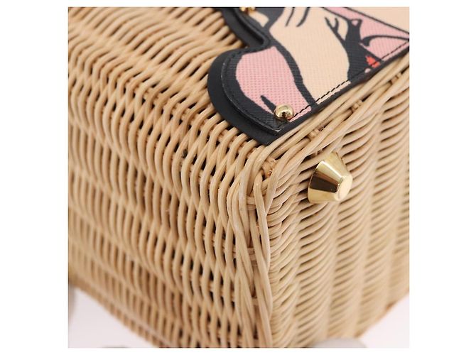 PRADA Wicker Canapa Hand Bag Rattan 2way Beige Gold 1BG835 Auth 198609SAM Golden - view 16