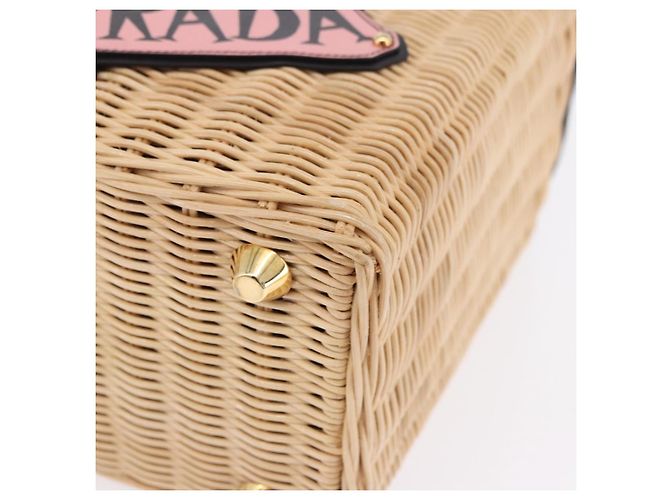 PRADA Wicker Canapa Hand Bag Rattan 2way Beige Gold 1BG835 Auth 198609SAM Golden - view 17