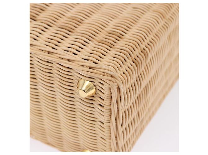 PRADA Wicker Canapa Hand Bag Rattan 2way Beige Gold 1BG835 Auth 198609SAM Golden - view 19