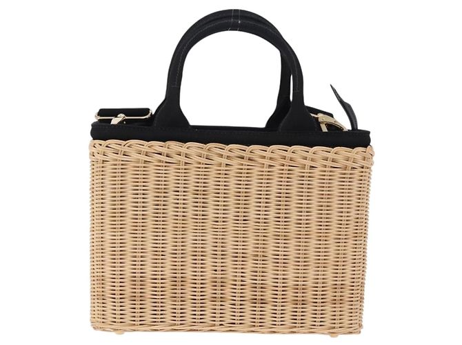 PRADA Wicker Canapa Hand Bag Rattan 2way Beige Gold 1BG835 Auth 198609SAM Golden - view 2