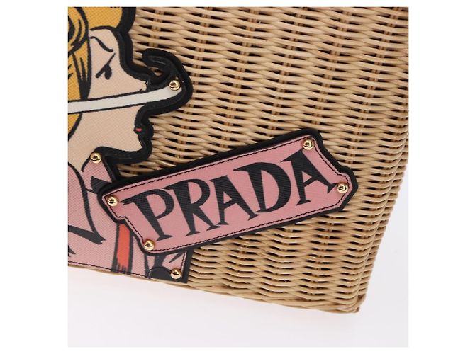 PRADA Wicker Canapa Hand Bag Rattan 2way Beige Gold 1BG835 Auth 198609SAM Golden - view 21