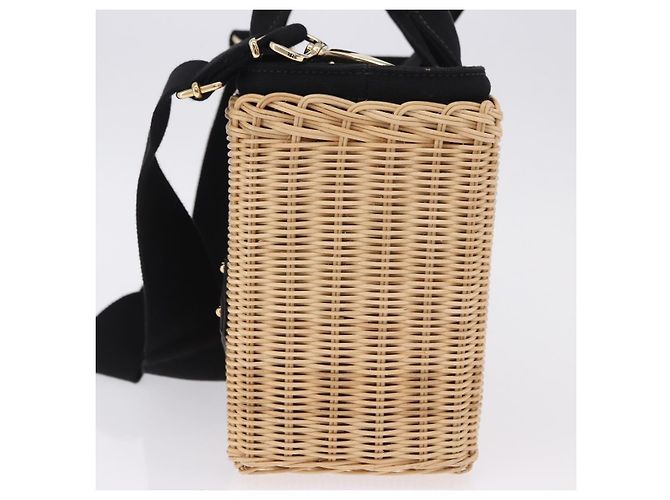 PRADA Wicker Canapa Hand Bag Rattan 2way Beige Gold 1BG835 Auth 198609SAM Golden - view 3