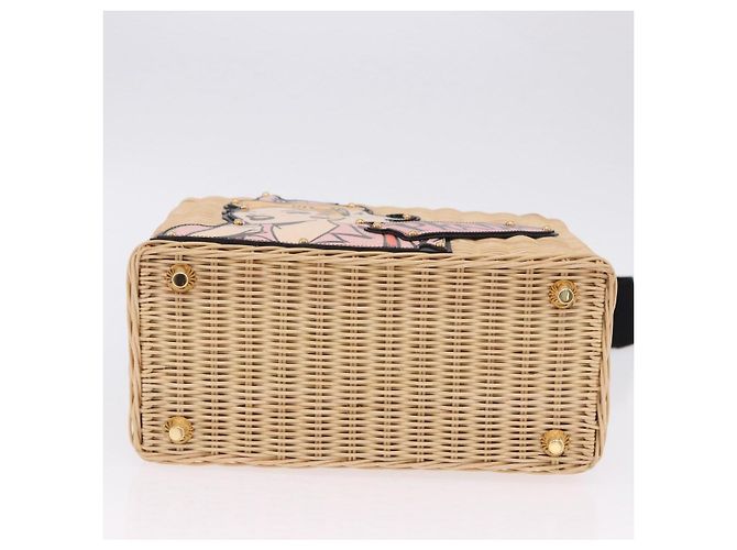 PRADA Wicker Canapa Hand Bag Rattan 2way Beige Gold 1BG835 Auth 198609SAM Golden - view 5