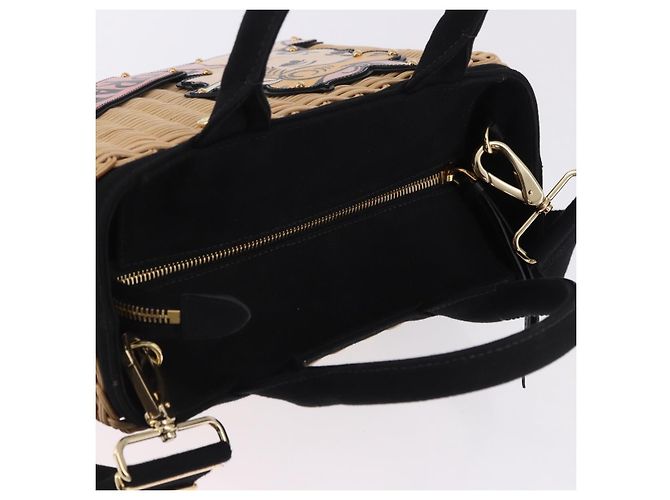 PRADA Wicker Canapa Hand Bag Rattan 2way Beige Gold 1BG835 Auth 198609SAM Golden - view 6