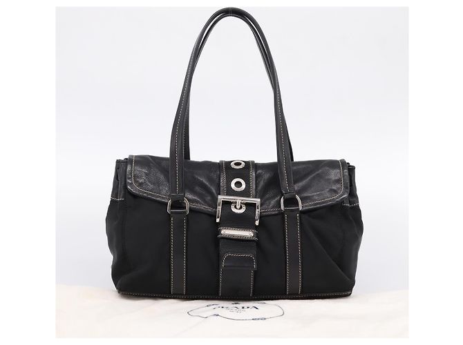 Borsa a tracolla PRADA Nylon Nero Argento Auth 199517V - vista 12