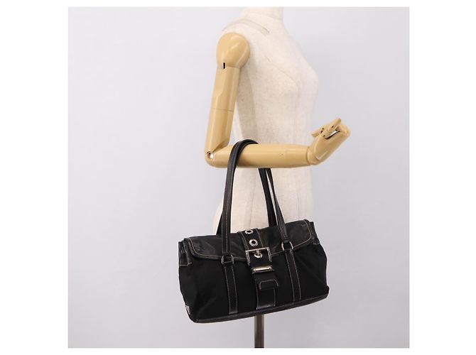 Borsa a tracolla PRADA Nylon Nero Argento Auth 199517V - vista 24