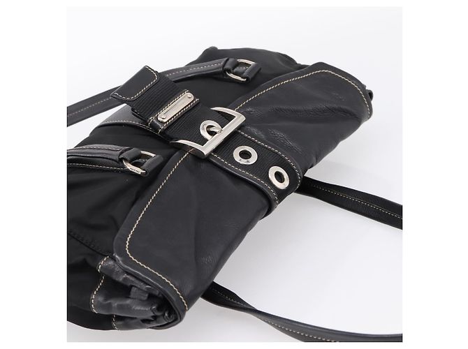 Borsa a tracolla PRADA Nylon Nero Argento Auth 199517V - vista 6