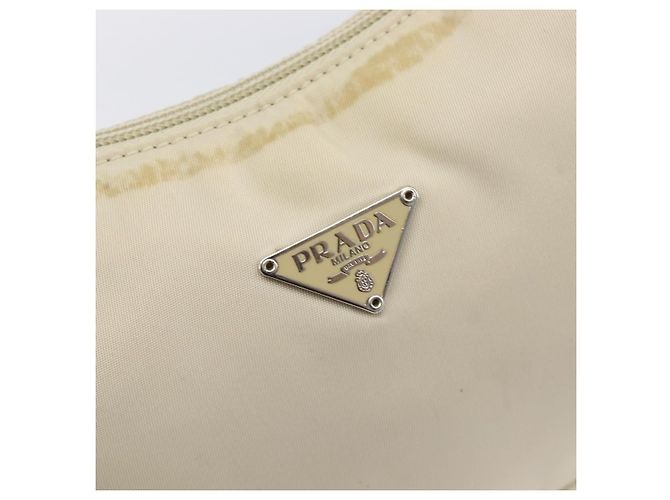PRADA Accessory Pouch Nylon Beige Silver Auth 202088 Silvery - view 18