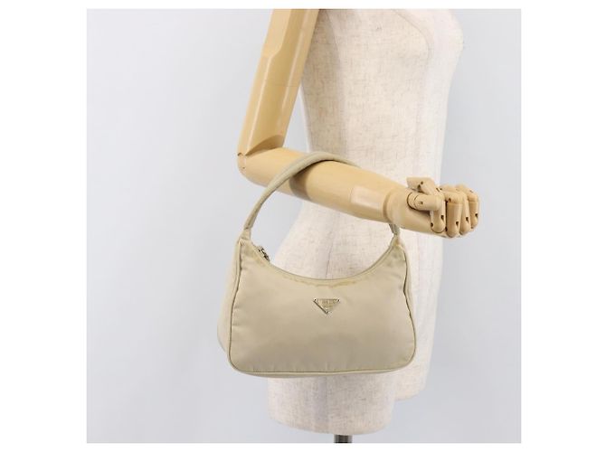 PRADA Accessory Pouch Nylon Beige Silver Auth 202088 Silvery - view 23