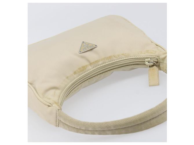 PRADA Accessory Pouch Nylon Beige Silver Auth 202088 Silvery - view 7