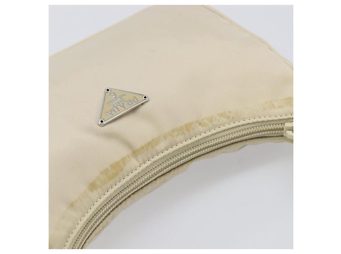 PRADA Accessory Pouch Nylon Beige Silver Auth 202088 Silvery - view 8