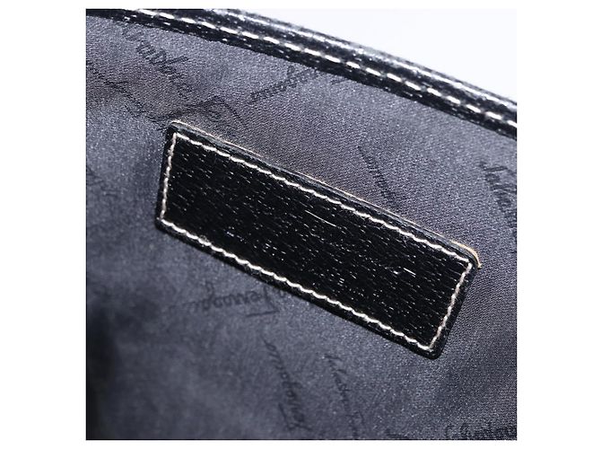 Borsa da lavoro Salvatore Ferragamo in pelle nera argento Auth 199057 Nero - vista 12
