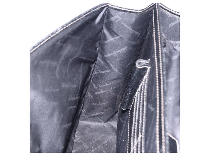 Borsa da lavoro Salvatore Ferragamo in pelle nera argento Auth 199057 Nero - vista 20