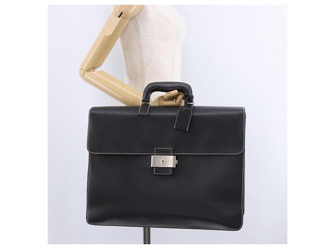 Borsa da lavoro Salvatore Ferragamo in pelle nera argento Auth 199057 Nero - vista 24