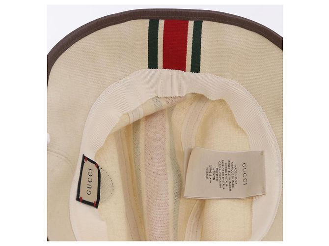 Cappello GUCCI Web Sherry Line Canvas L Beige Auth 200007M - vista 10