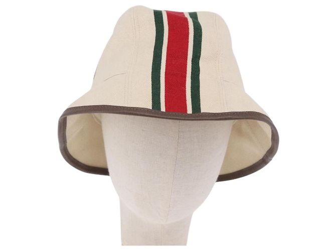 Cappello GUCCI Web Sherry Line Canvas L Beige Auth 200007M - vista 13