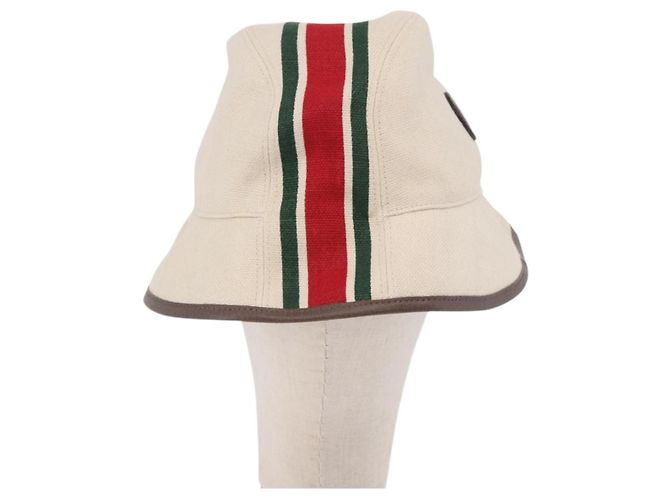 Cappello GUCCI Web Sherry Line Canvas L Beige Auth 200007M - vista 2