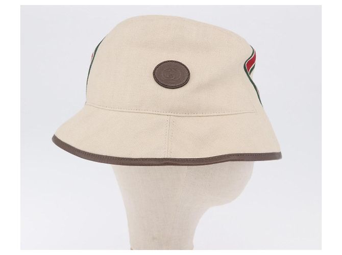 Cappello GUCCI Web Sherry Line Canvas L Beige Auth 200007M - vista 3