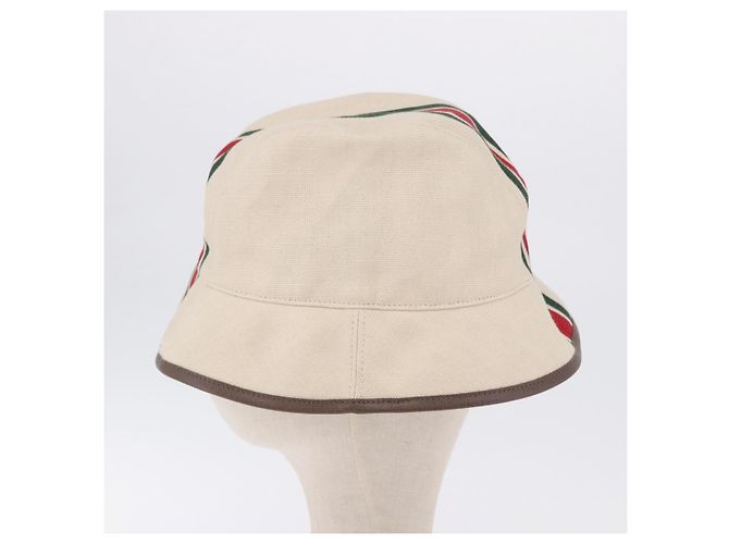 Cappello GUCCI Web Sherry Line Canvas L Beige Auth 200007M - vista 4
