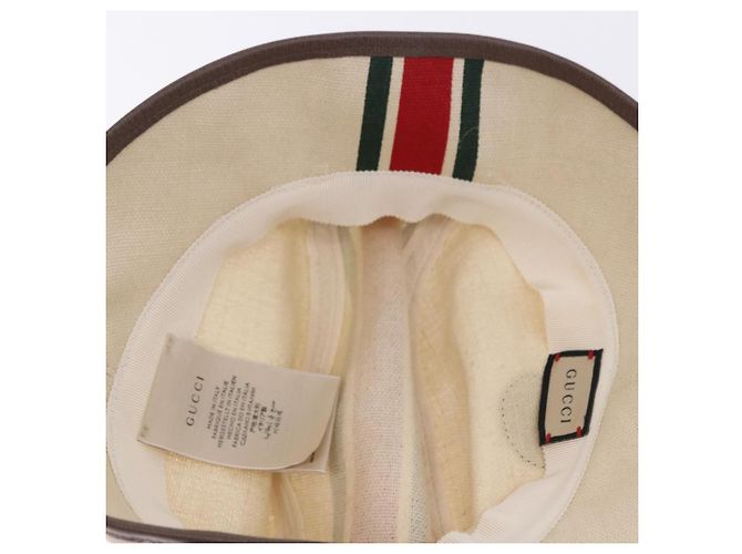 Cappello GUCCI Web Sherry Line Canvas L Beige Auth 200007M - vista 9