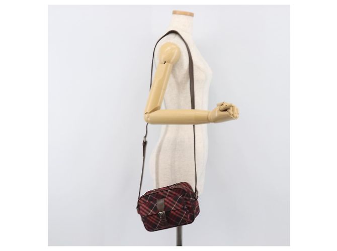 Borsa a tracolla BURBERRY Nova Check Blue Label Nylon Bordeaux Silver Auth am12529A Argento Bordò - vista 23