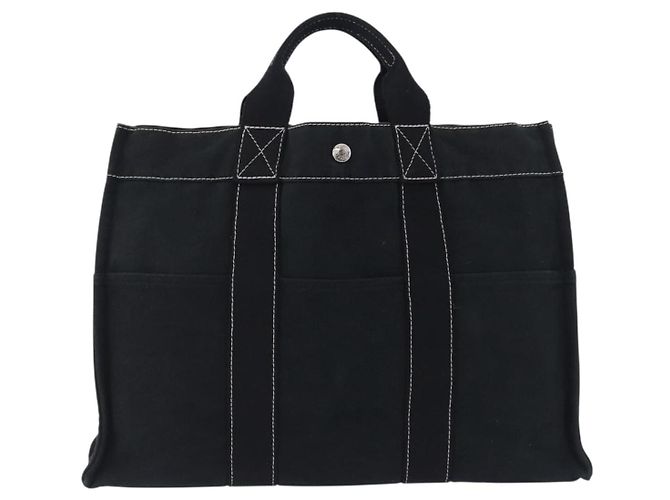 Hermès Borsa HERMES Fourre Tout MM in cotone nero argento Auth 199811 - vista 2